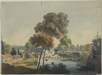 Aldeia de Chippawa perto das Cataratas do Niágara, c.1801 (wc em papel tufado)