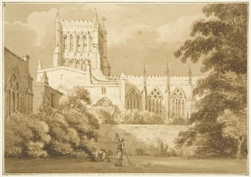 Vista Sul da Catedral de Bristol (lápis e aguarela sobre papel)