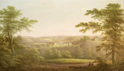 Easby Hall e Easby Abbey com Richmond, Yorkshire, em segundo plano, c.1790-1810