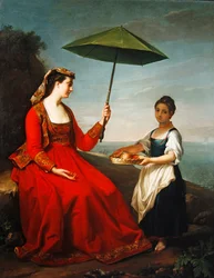 Retrato de uma Senhora, a todo o comprimento, sentada sobre uma rocha (óleo sobre tela)