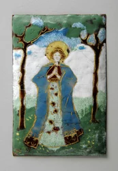 Placa de esmalte de senhora de pé orando (esmalte)
