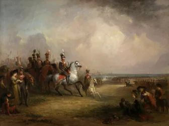 Coronel Sir John Leicester, Bt, e os Reis Cheshire Cavalaria Yeomanry Exercitando nas areias de Liverpool