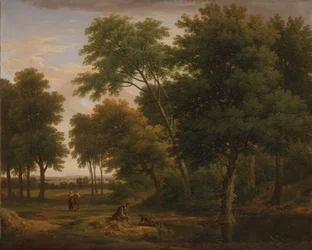 Paisagem arborizada com figuras, c.1745 (óleo sobre tela)