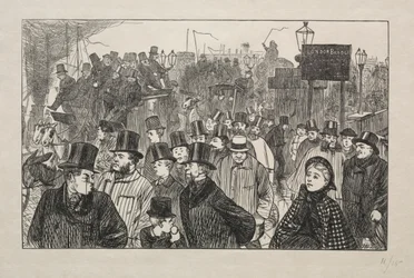 O córrego vivo na ponte de Londres - na ponte, 1863.