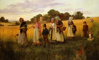 Cortadores de cevada voltando do trabalho