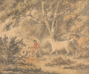 Paisagem com Cavalos, Agricultor e Cão