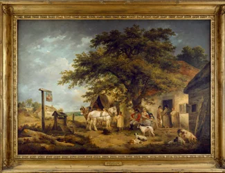 Paisagem com figuras à porta de uma estalagem (óleo sobre tela)