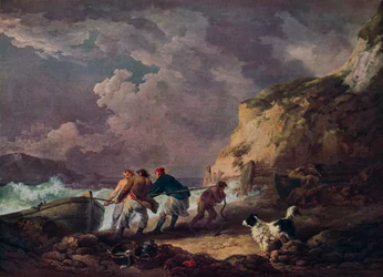 Seashore: Pescadores que transportam em um barco, 1791.