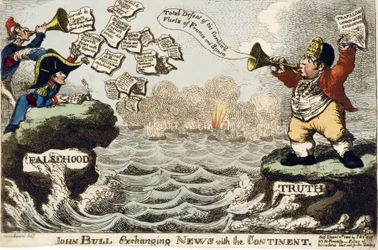 John Bull (ícone da nação britânica) trocando notícias com o continente
