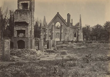 Ruínas em Columbia, Carolina do Sul, década de 1860.