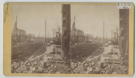 Estereografia da Clark Street após o incêndio de Chicago de 1871