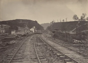 A passagem de Allatoona olhando para o norte, Geórgia, década de 1860.