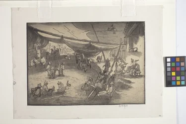 Correspondência e Pesagem das Aves (gravura, gravura suave e aquatint em papel de creme tecida)