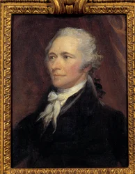 Retrato de Alexander Hamilton (1757-1804) Ministro das Finanças dos Estados Unidos Pintura de George Healy (1808-1894) Sol do século XIX. 0,25x0,2 m - Retrato de Alexander Hamilton (1757-1804), Secretário do Tesouro dos Estados Unidos. Pintura por
