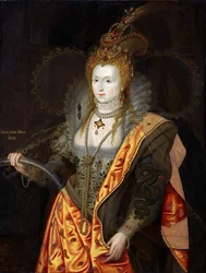 Retrato de Isabel I de Inglaterra 1533-1603, em traje de bailado como Íris, Retrato do Arco-Íris