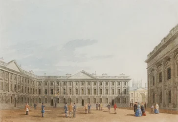 Peckwater Quad olhando para o leste, Christ Church, Oxford, 1850 (tinta e papel sobre papel)