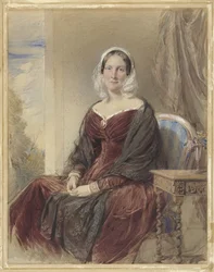 Retrato de uma senhora sentada perto de uma vista exterior
