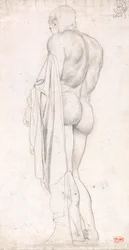 Vista posterior de uma figura clássica masculina de pé
