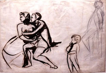 Lovers Espied by a Child (caneta e lavagem de tinta)