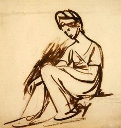 Estudo para um Retrato de uma Senhora, Sentada (tinta castanha sobre lápis sobre papel)