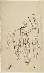 Esboço para um retrato de um homem de pé ao lado de um cavalo