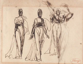 Três estudos de uma mulher de pé, possivelmente Lady MacBeth