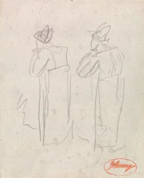 Duas figuras de pé com chapéus altos