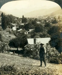 Vista aérea de Wandiligong, Victoria, Austrália, c1909.