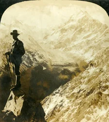 Mount Cook e o chefe da geleira Hooker, Nova Zelândia, c1909.