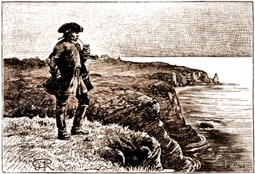 O Capitão Billy Bones observa a chegada dos piratas