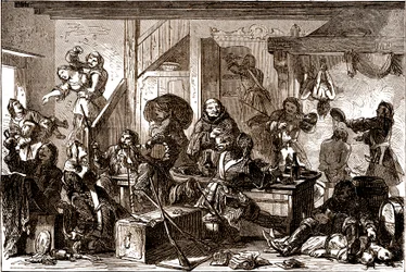 Dragonnades: perseguições dirigidas contra as comunidades protestantes do Reino de França durante a década de 1680. Século XIX (gravura)