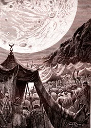 A lua no deserto da Núbia, SUDÃO. Os muçulmanos rezam. 1888 (gravura)