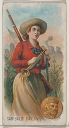 Garibaldi Day, Itália, da série Holidays N80 para cigarros da marca Duke, 1890., 1890.