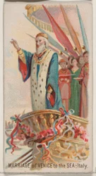 Casamento de Veneza com o Mar, Itália, da série Holidays N80 para a marca Duke cigare..., 1890.