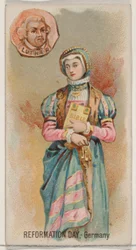 Dia da Reforma, Alemanha, da série Holidays N80 para cigarros da marca Duke, 1890., 1890.