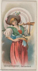 Schuetzenfest, Suíça, da série Holidays N80 para cigarros da marca Duke, 1890., 1890.