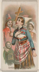 Shrove-Tide, Dinamarca, da série Holidays N80 para cigarros da marca Duke, 1890., 1890.