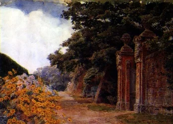 Uma fronteira de jardim com um muro e um portal