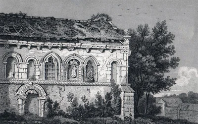 Berfrestone" (DB) Igreja de São Nicolau Gravura de 1829 Barfrestone Kent Inglaterra