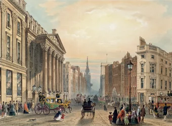 Mansion House olhando para Cheapside, gravado por Thomas Picken (d.1870) publicado por Ackermann 1851