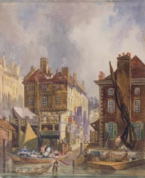 Mercado Old Hungerford do rio, Londres, c.1810