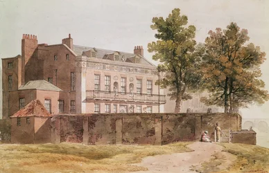 Vista, de, Grosvenor, casa, em, Millbank, 1809