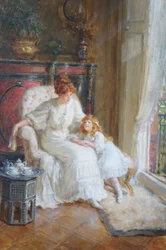Mãe e filha na hora do chá (óleo sobre tela)