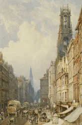 Fleet Street olhando para Temple Bar com Old St. Dunstans e St. Clement Danes, 1834
