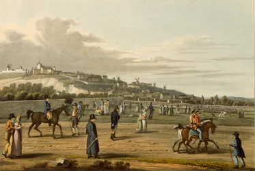 Revista das tropas inglesas em Montmartre pelo duque de Wellington, 21 de outubro de 1815, gravado por M. Dubourg, 1817