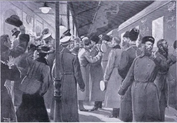 Czar despedindo-se de oficiais da Guarda Imperial, ilustração deCassells História da Guerra Russo-Japonesa vol 1, c.1900