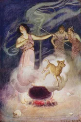 Jason e os Argonautas: "Ela sussurrou seus feitiços mágicos sobre ele, e ele saltou de novo para fora um jovem cordeiro" (cor litho)