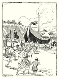Jason e os Argonautas: "O bom navio Argo saltou da areia sobre os rolos, e mergulhou para a frente como um cavalo galante" (litho)