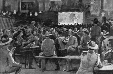 O entretenimento dos coloniais dado pelo Royal Horse Guards em Albany Street Barracks, ilustração de "The Graphic", 19 de julho de 1902