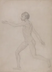 Uma exposição anatómica comparativa da estrutura do corpo humano com a de um tigre e de uma ave comum: Figura Humana, Vista Lateral (Esboço preliminar para o estudo final do Quadro VIII)